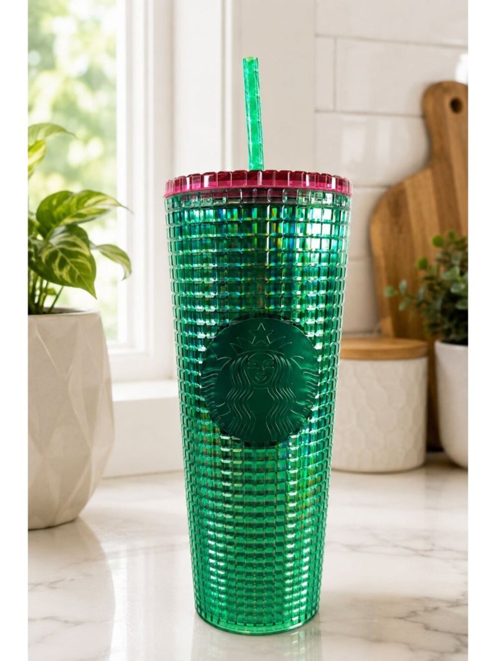 Starbucks Spring 2023 Watermelon Tumbler Green Grid Cold Cup – Venti 24oz - NEW